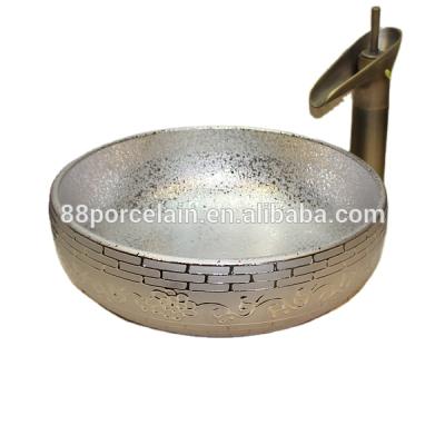 China Modern Hot Sale Art Design Round Basins Bathroom Silver Ceramic Sink For Ready To Ship Wholesale for sale