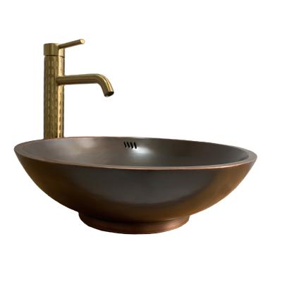 China 2020 Contemporary Double-Layer Copper Basins With Overflow Modern Bathroom Sink Hand Basin Countertop Sink for sale