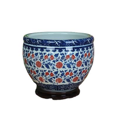 China Never Fade Hot-selling Blue And White Design Porcelain Clay Plant Pots Ceramic Fish Tank for sale