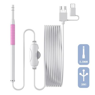 China AN102 Visual Ear Cleaner Camera 3in1 Type-C USB Visual Otoscope 5.5mm 0.3MP 6LED Lights Ear Pick Ear Spoon Endoscope For Android AN102 for sale