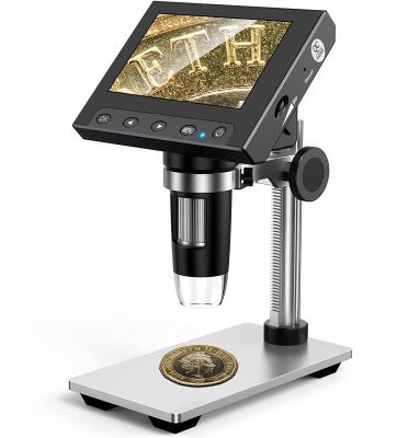 China Plastic + Optical ABS Lens 720P Digital Acrylic Microscope For Mobile Repair 1000X With Built-in 4.3inch LCD Display 8LED Lithium Battery With Stand Base for sale