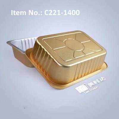 China Wholesale Wall Food Wrapping Aluminum Foil Aluminum Foil Oblong Meal Tray Smooth Take Out Container 1400ml for sale