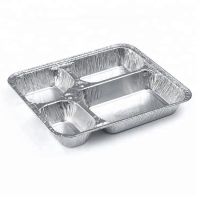 China Fast Food 1030ml Multi Compartment Divided Aluminum Foil Lunch Box With Foil Cover for sale