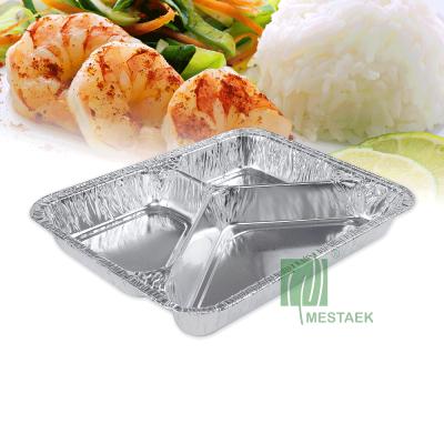 China Disposable 3 Compartment Food Storage Aluminum Foil Tray For Take Away Food Packing Chinese Manufacturer for sale