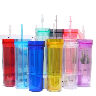 China 16oz Double Wall Insulated Skinny Acrylic Tumblers with Straw and Lid Straw Personalized Cup with Straw for sale