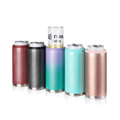 China 12oz Skinny Triple Insulated Can Cooler Double Walled Stainless Steel Slim Can Insulator Beer Can Holder for sale