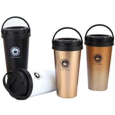 China 16oz High Quality Small Coffee Mug with Rubber Lid and Handle Double Wall Vacuum Insulated Travel Portable Coffee Cup for sale