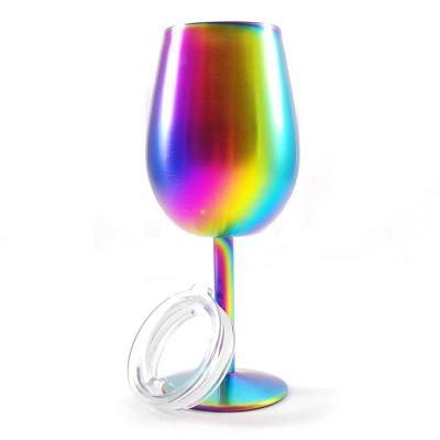 China 10oz Double Wall Rainbow Egg Shaped Cups 18/8 Stainless Steel Wine Cocktail Cup Tumbler Mugs for sale