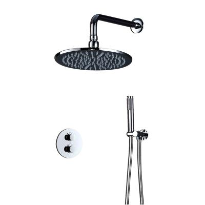 China With Diverter Matt Black 2022 10 Inch Round Shower Head Set Rainfall Massage Thermostatic Valve Hand Shower System Faucets for sale