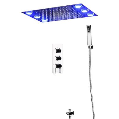 China With Diverter 20 Inch Rain Shower System 3 Colors LED Shower Set Chrome Combo Set With 304 Stainless Steel Hot And Cold Shower Panels for sale