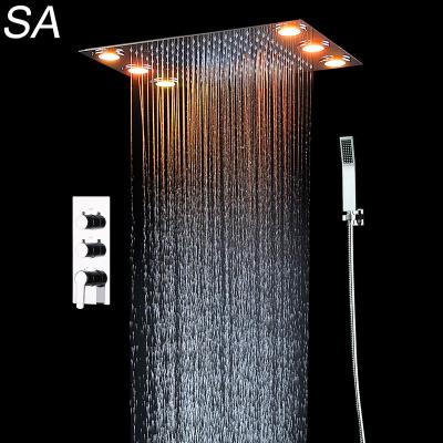 China With diverter bathroom ceiling rain led rainfall shower set hot cold luxury set of 304 stainless steel shower heads 500*360mm for sale