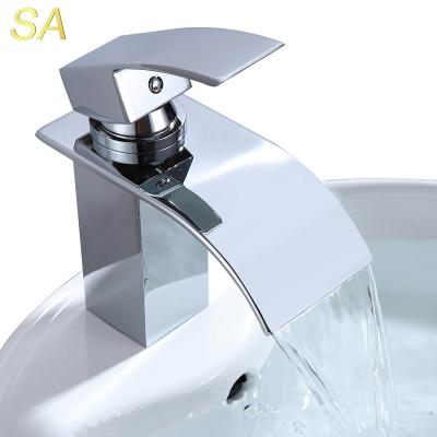 China With referral high quality low price Amazon sale high quality design waterfall faucet hot cold chrome plated bathroom basin faucet for sale