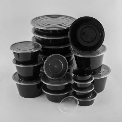 China Black 1000ml Microwavable Round Take Away Plastic PP Box Disposable Food Container With Lid for sale