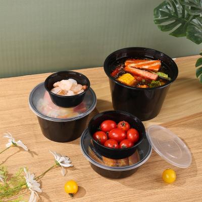 China 32OZ Microwavable Black PP Plastic Cups With Lids Wholesale Disposable Plastic Fruit Meal Box For Soup for sale