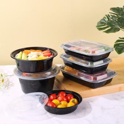 China One Time Microwavable Dining Box PP Plastic Round Black Food Container Cover High Lunch Box for sale