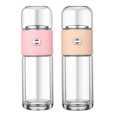 China Viable Clean Fashionable Brand Logo Borosilicate Glass Crystal Water Infuser Bottle for sale