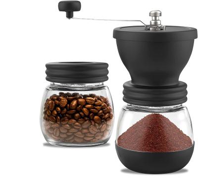 China Sustainable Portable Manual Coffee Grinder With Ceramic Burrs Two Coarseness Glass Hand Pot-Adjustable Coffee Grinder For Travel& Household for sale