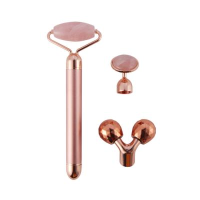 China Remover Amazon Jade Roller Vibrating Facial Electric Wrinkle Roller Face Massager Rose Quartz for sale