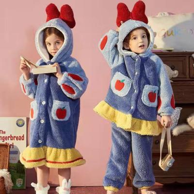 China Autumn And Winter Cartoon Children's Snow Fleece Pajamas Breathable White Coral Dress Thickened Flannel Girls Pajamas Set for sale