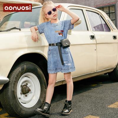 China 100% new washable aonousi fabric cotton summer denim kids clothes for girls denim dress for sale