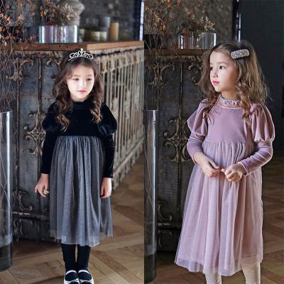 China Anti-static models autumn and winter 2020 new wholesale and retail gold diamond velvet mesh long-sleeved girls dress for sale