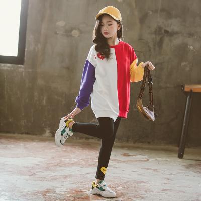 China Polyester/cotton 2021 autumn and winter leggings new fashion casual sports suit slimming sweater girls two-piece suit for sale