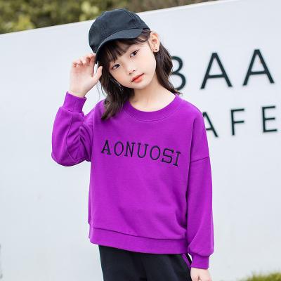 China Autumn Letter Print Girl Long Sleeves Anti Shrink Clothing Kids Purple Hoodies And Sweatshirts for sale