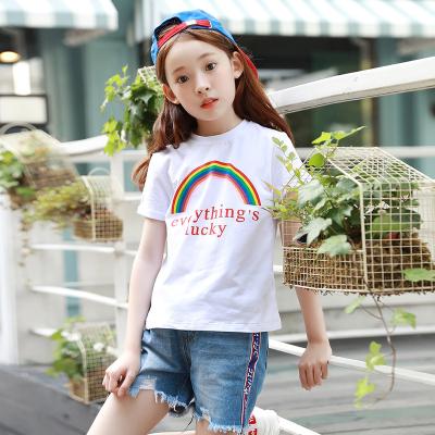 China New hot sale anti-shrink white color fashion style letters girls leisure cotton kids T-shirt for sale