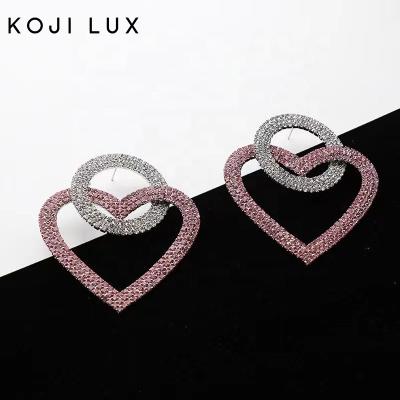 China Trendy Double Swept Heart Drop Earrings Boho Geometric Fashion Dangle Big Earrings Metal Statement Earring for sale