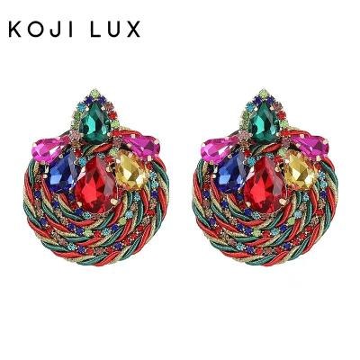 China New Fashion TRENDY Multicolor European New Handmade Color Round Rope Diamond Earrings Big Circle Crystal Drop Earrings for sale