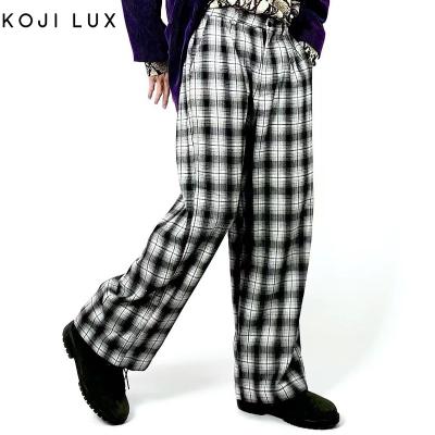 China 2022 Viable New Men's Casual Pants High Waist Plaid Retro Japanese Wide Leg Pants for sale