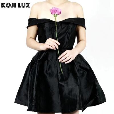 China New Summer Sheer Layer Off Shoulder Dress Sexy Party Elegant Casual Women's Black Evening Dress for sale