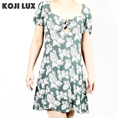 China Viable Summer Women's Waist Floral Dress Short Sleeve Beach Skirt Slim Girls for sale