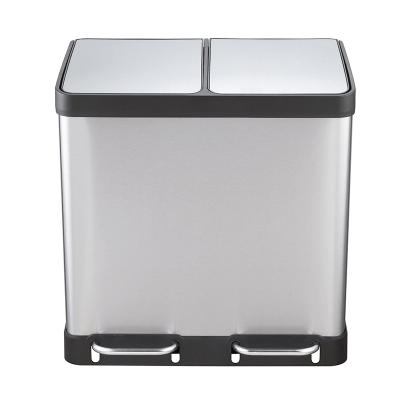 China Sustainable Office Waste Large Trash Can Foot Pedal Recycle Trash Can Pedal Bin With Two Compartments for sale