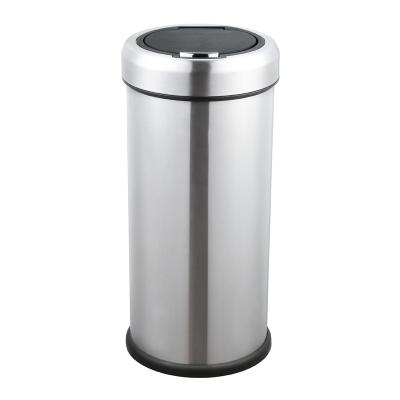 China 30L 40L Kitchen Sustainable Round Lid Household Trash Can Stainless Steel Touch Open Waste Paper Trash Can for sale