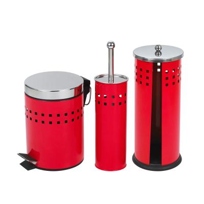 China Bathroom Stainless Steel Foot Pedal Sustainable Waste Bin With Toilet Brush Holder Set for sale