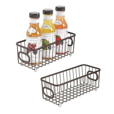 China Viable Organizer Buffet Wire Stroage Baskets Metal Wire Locker Freezer Storage Bins With Handles for sale