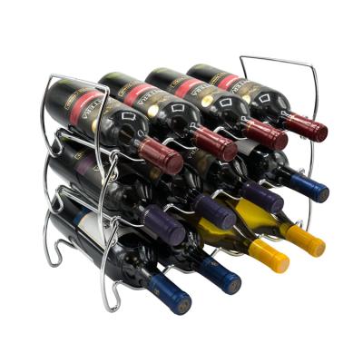 China Stackable Free Standing Viable Wine Rack Display Rack Chrome Plated Iron Wire Wine Storage Rack for sale