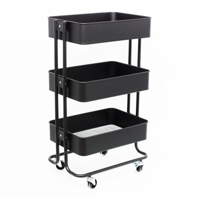 China Modern Simple Multifunctional Metal Organization Storage Cart 3 Tier Rolling Utility Cart With Lockable Wheels for sale