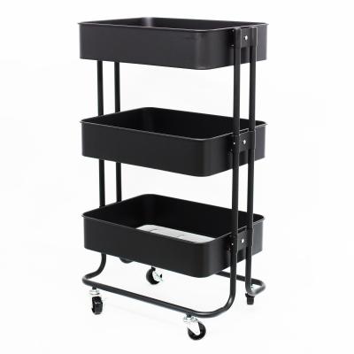 China 3 Tier Metal Storage Organizer Mobile Rolling Storage Trolley Modern Simple Metal Rolling Service Cart with Lockable Wheels for sale