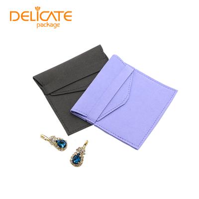 China Recyclable Customized Jewelry Microfiber Envelope Bag Necklace Earrings Double Sided Velvet Flap Storage Bag for sale