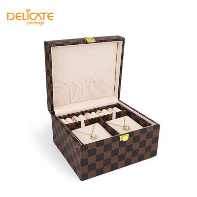 China Gift Portable Antique Natural Wood Jewelry Storage Box Large Vintage PU Multifunctional Custom Wood Leather Jewelry Organizer for sale