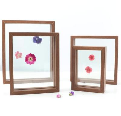 China Environmental Friendly High Quality Solid Wood Double Sided Factory Modern Glass Specimen Shade Box Photo Floating Picture Frames For Table Decor for sale