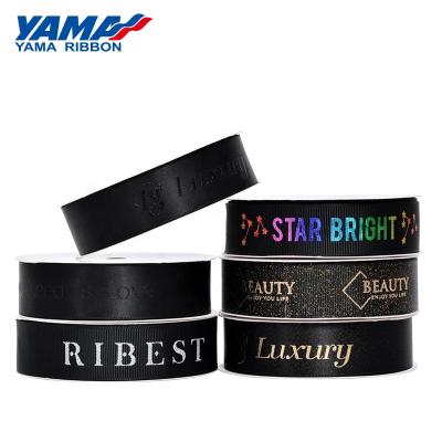 China High Tenacity Yama Customized Ribbon Printed Character Hot Stamp Logo Silk Ribbon For Packaging for sale