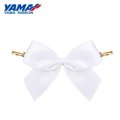 China Fashion Yama customized ribbon silky smooth pre made elastic white grosgrain satin ribbon bows with bows for sale