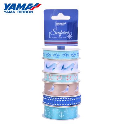 China Yama Factory Original Design 5 Series DIY Blender RIBBONS Double Face Printed Satin Pattern 100% Polyester Double Face Retailing Ribbon Fish for sale