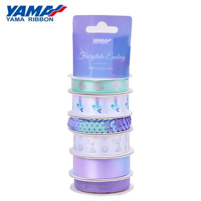 China Sustainable 5 Series Mix Color Pattern Yama Factory Double Faced Satin Customized Retail Ribbon For Supermarket Store for sale