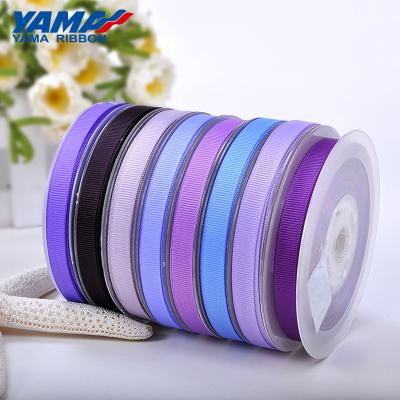 China Double Face YAMA Factory Stocked Wholesale Polyester Solid Colors Grosgrain Purple Purple Ribbon for sale