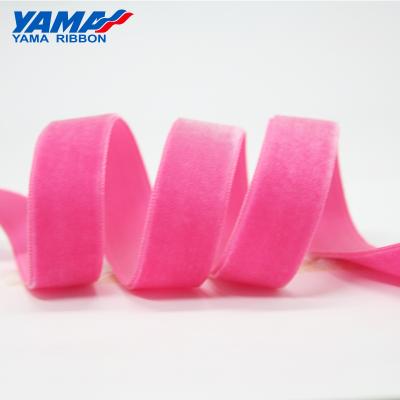 China Solid Color Single Face Pink Solid Color Yama Velvet Ribbon 15mm Silk Velvet Wholesale for sale