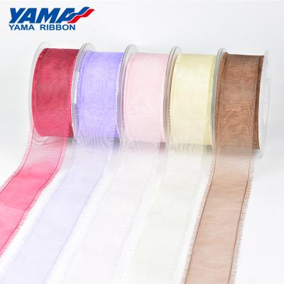 China YAMA Sustainable Factory 16/25/38 Mm Polyester Solid Color Sheer Organza Fringe Ribbon for sale